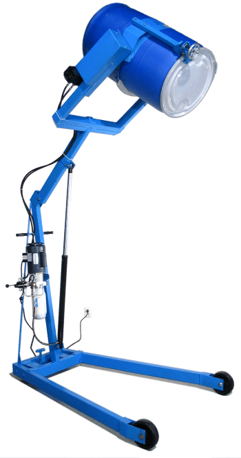 Model 400A-96-110 shown with optional Top Rim Clamp to handle rimmed 55-gallon plastic drum