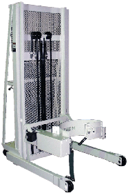 Custom Vertical-Lift Drum Pourer for 85-gallon salvage drum and painted white