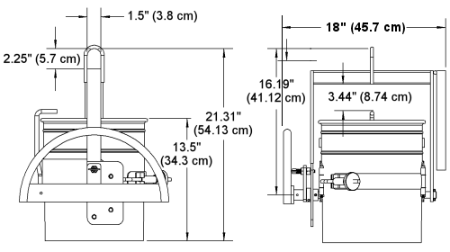 Dimensions of model 85-5 PailPRO Below-Hook 5-Gallon Pail Handler