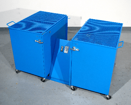 Can Tumbler inside safety enclosure with safety interlock