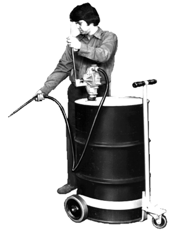 No-Spill Drum Truck - Model 125 - being used with drum pump
