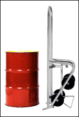 Stainless steel drum truck stands upright for storage Stainless steel drum truck stands upright alone for storage