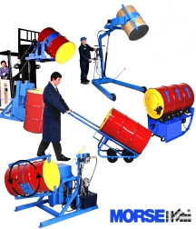 Drum handling equipment to lift, move, dispense, rack, stack, rotate, palletize, heat, and weigh drums.